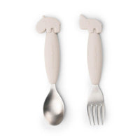 Easy-grip spoon and fork aterimet - deer friends - sand - Done By Deer - Luna Living