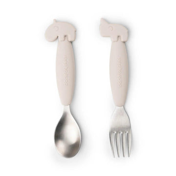 Easy-grip spoon and fork aterimet - deer friends - sand - Done By Deer - Luna Living