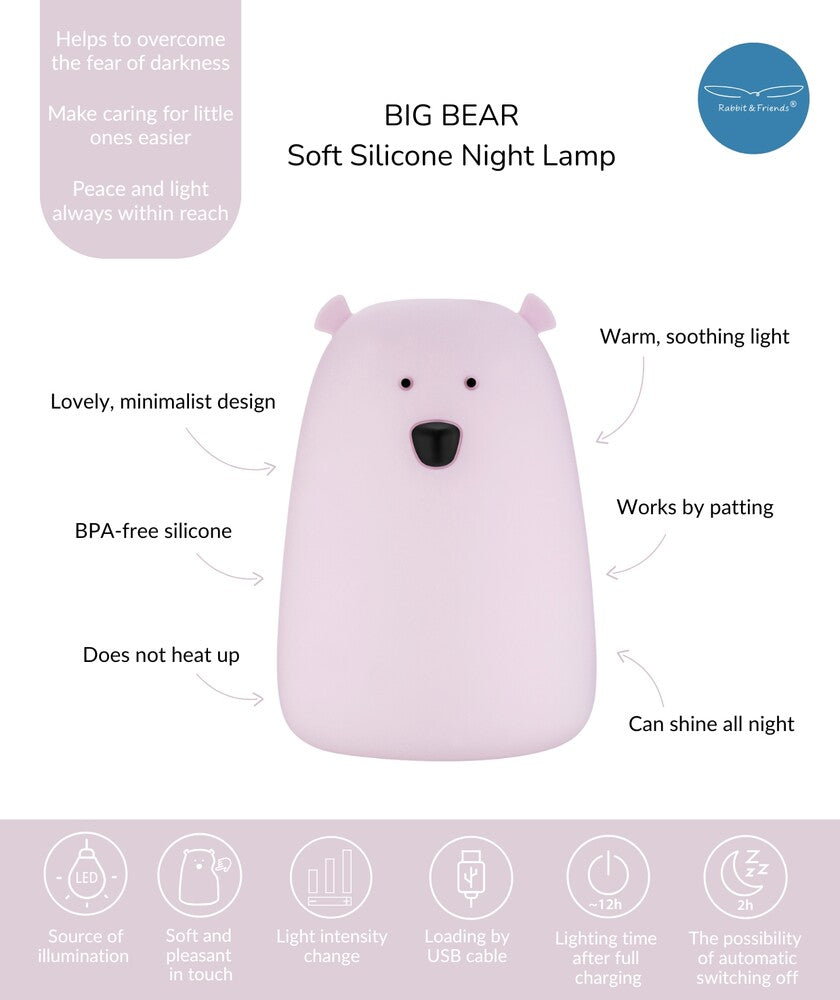 Rabbit & Friends – Bear Lamp yövalo, Lavender