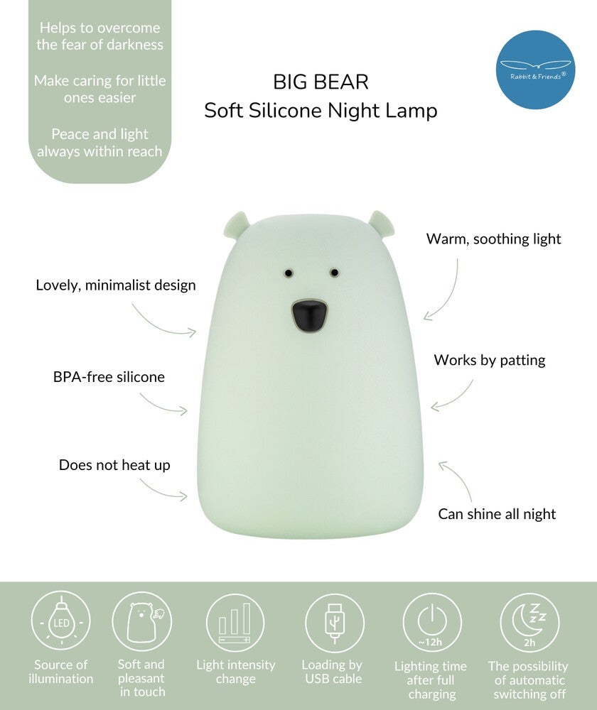 Rabbit & Friends – Bear Lamp yövalo, sage