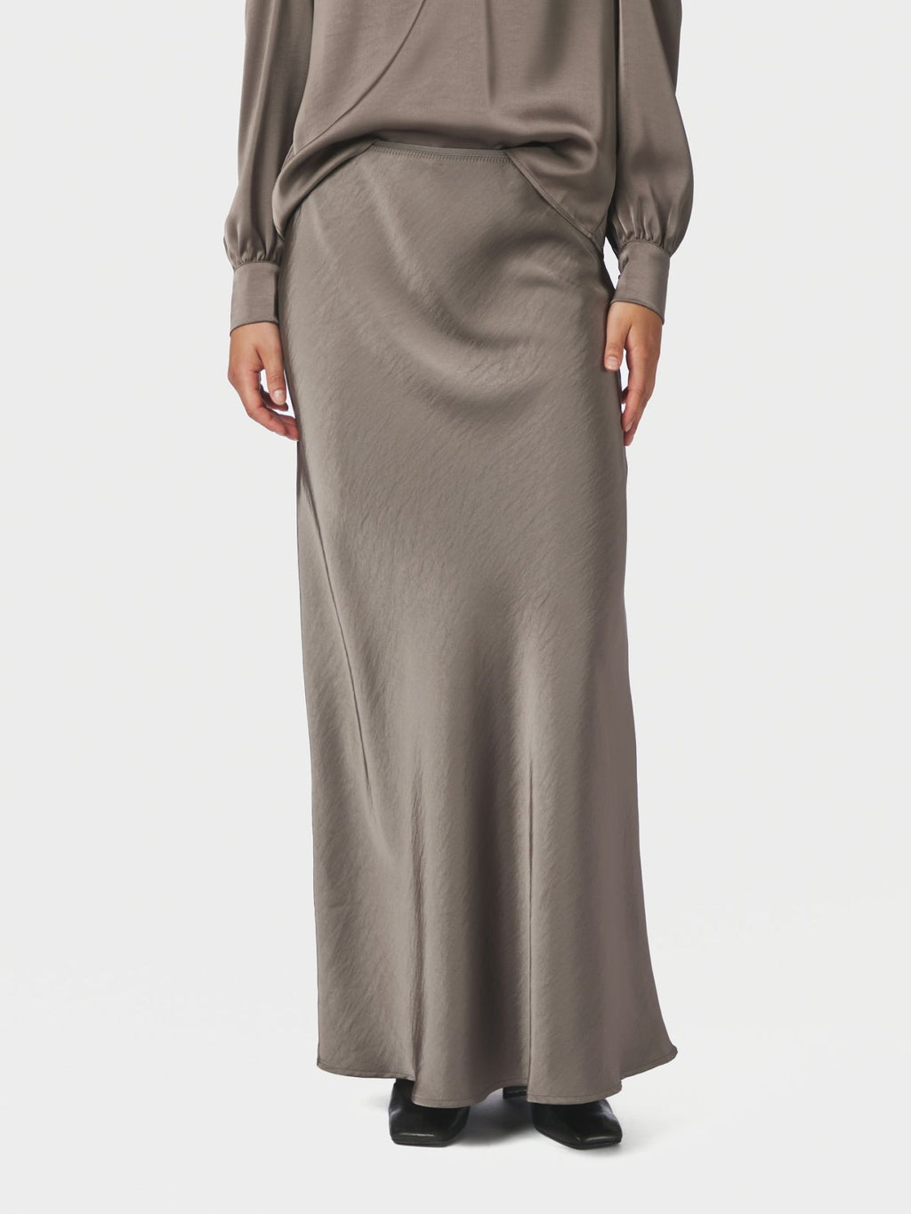 Neo Noir Vicky Heavy Sateen Skirt – Warm Grey