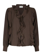 NEO NOIR – Larine Ruffle Blouse – Dark Brown
