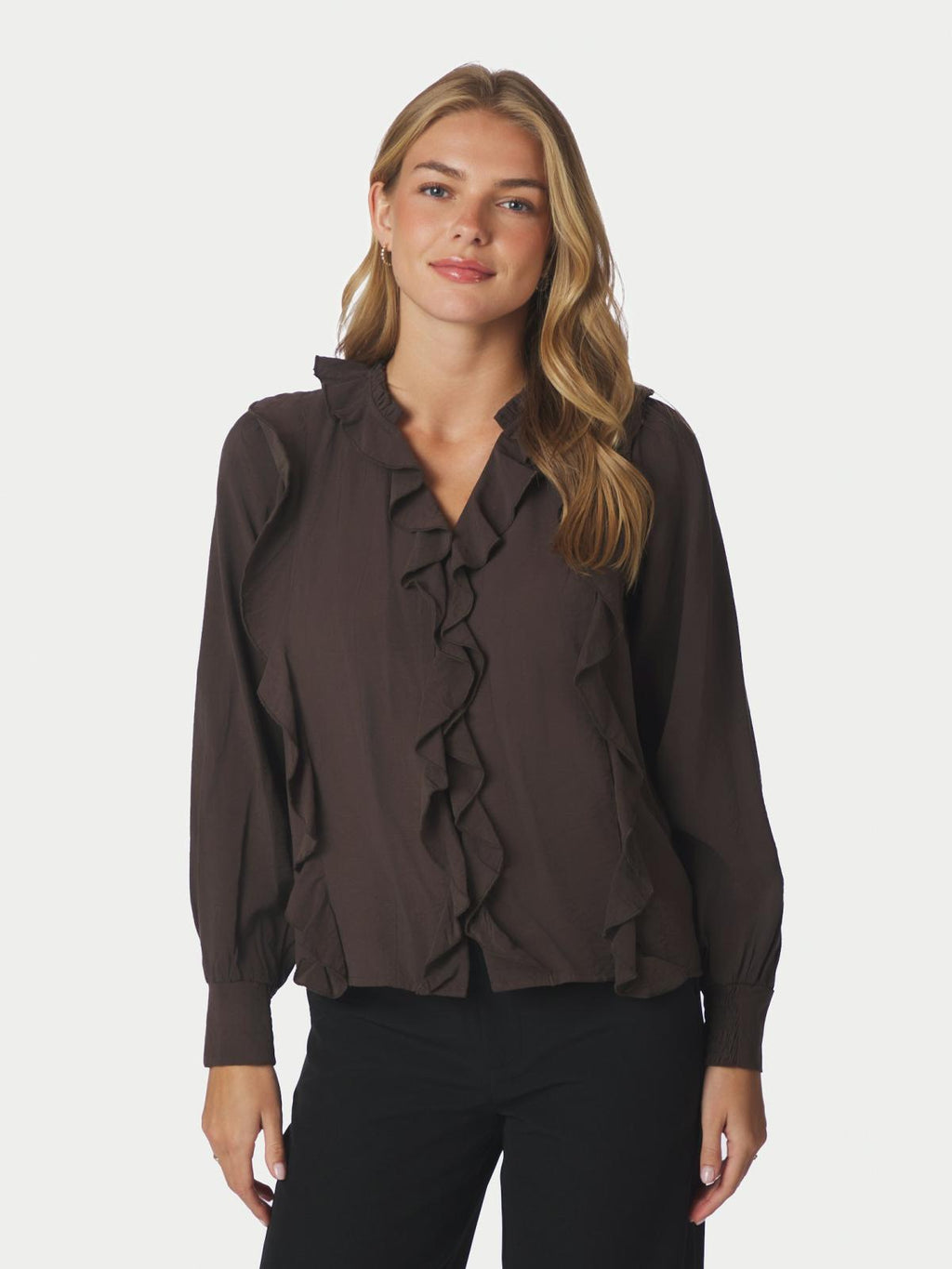 NEO NOIR – Larine Ruffle Blouse – Dark Brown