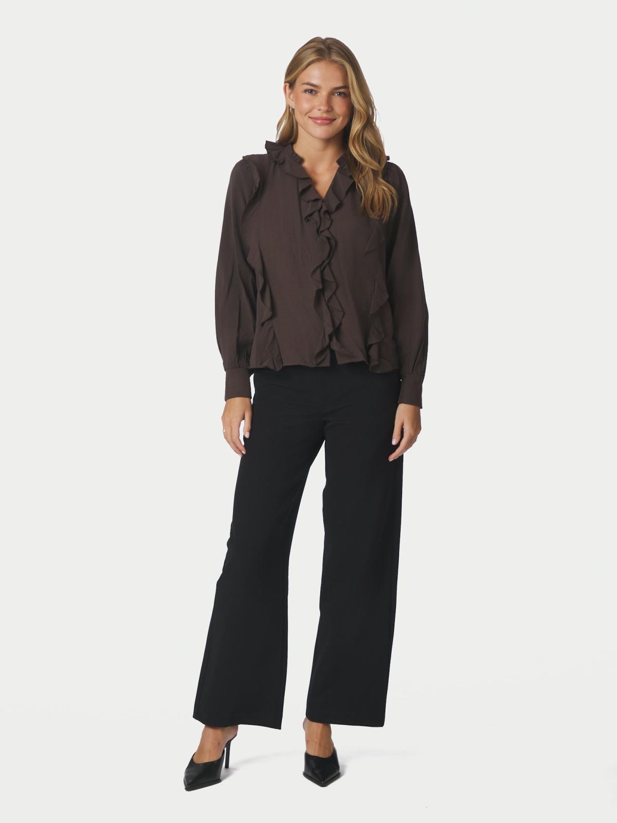 NEO NOIR – Larine Ruffle Blouse – Dark Brown