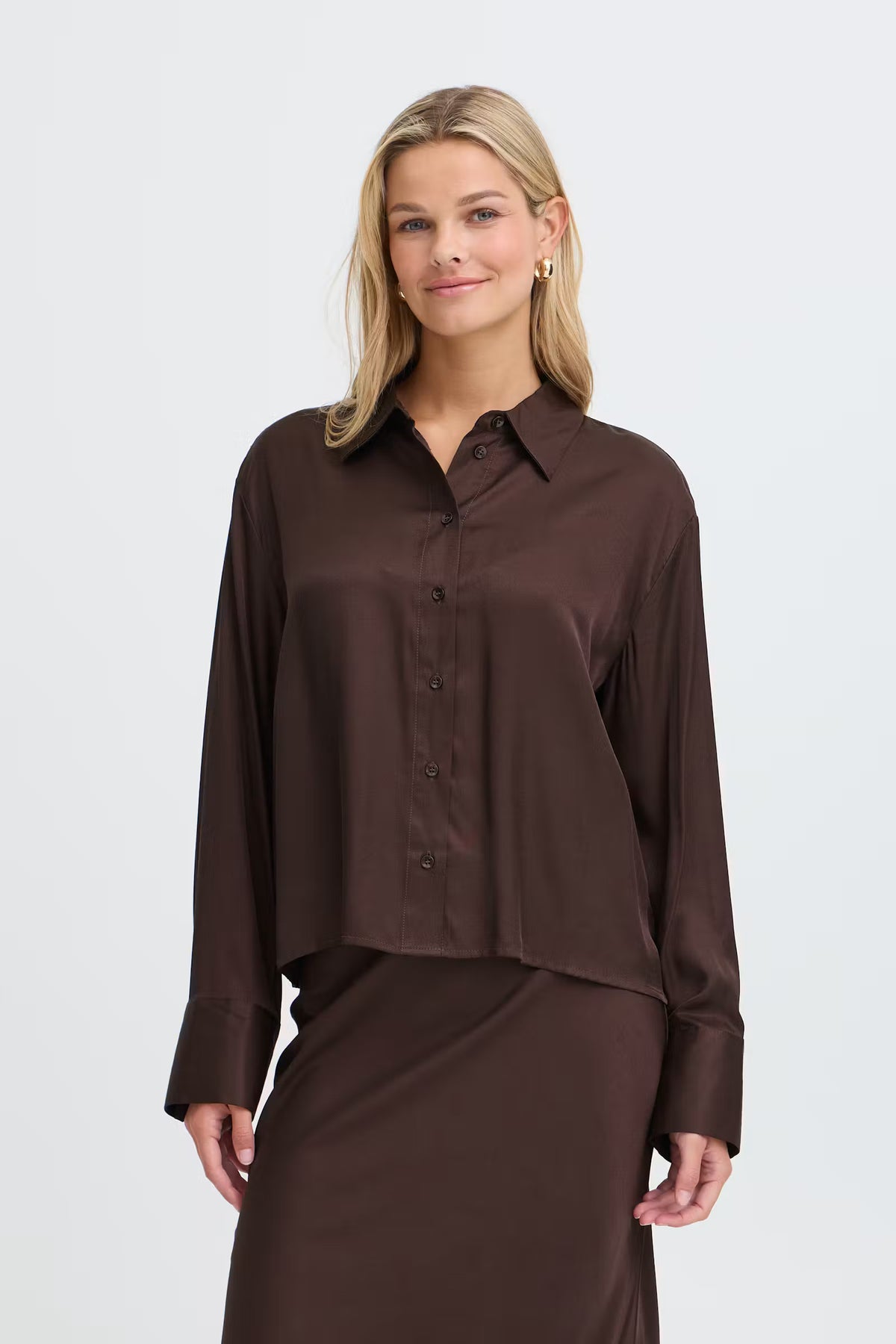 Satiinipaita-FRSHINY Shirt Molé/Brown
