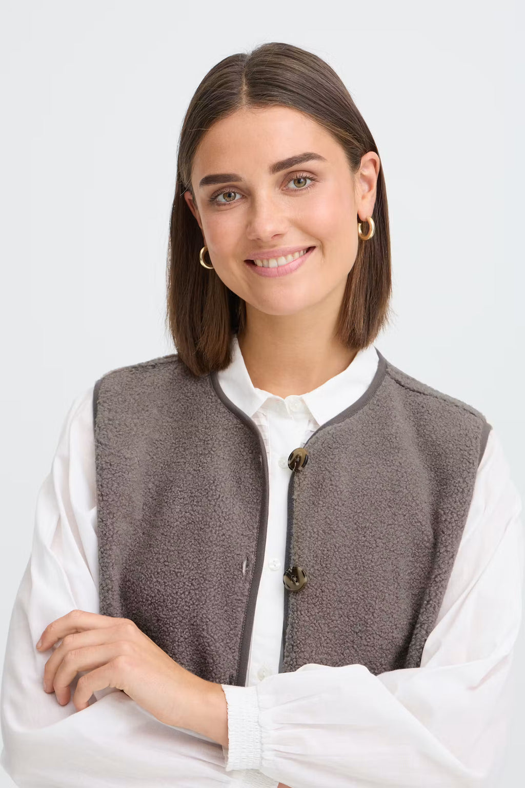 Fransa Tensya Teddy Vest – Driftwood Grey