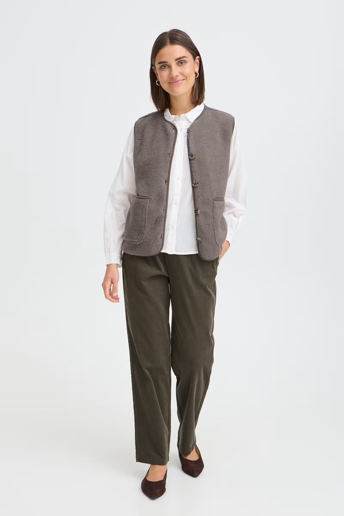 Fransa Tensya Teddy Vest – Driftwood Grey