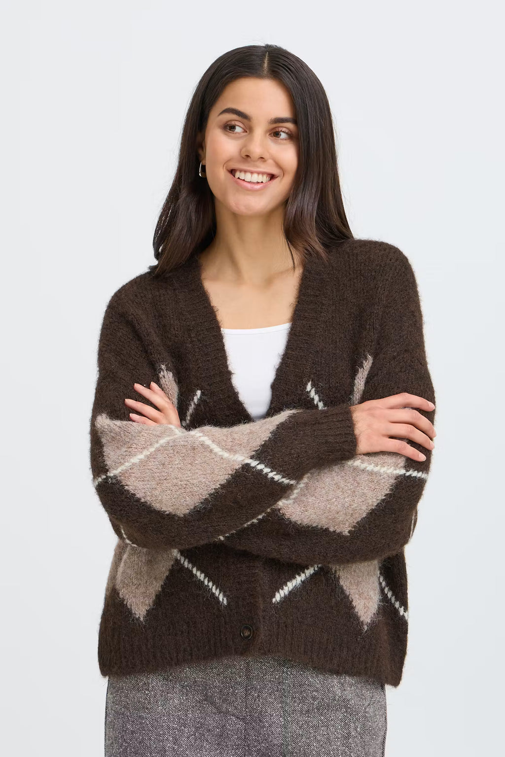 Fransa Charleen Cardigan – Hot Fudge Check