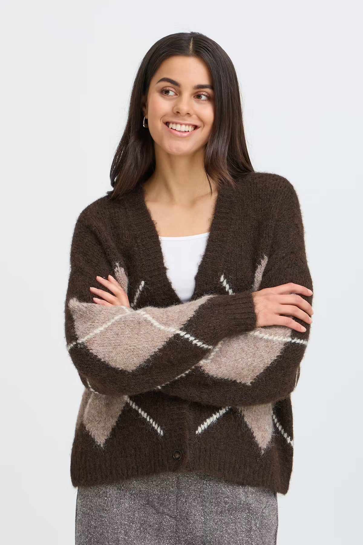 Fransa Charleen Cardigan – Hot Fudge Check