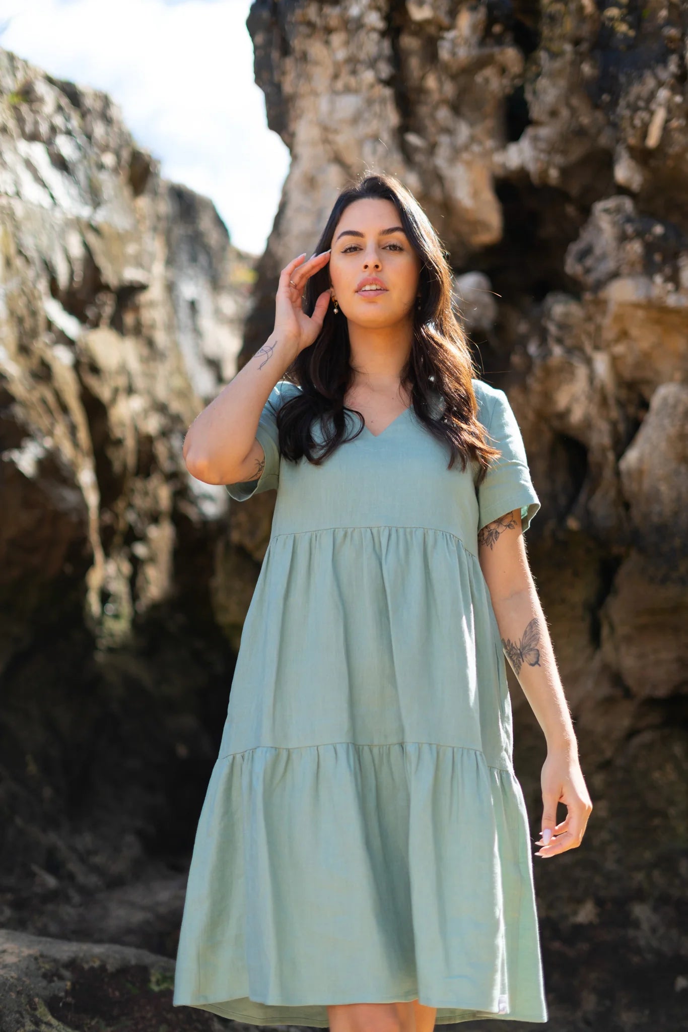 Nakoa- Pellava Kerrosmekko,Desert Sage