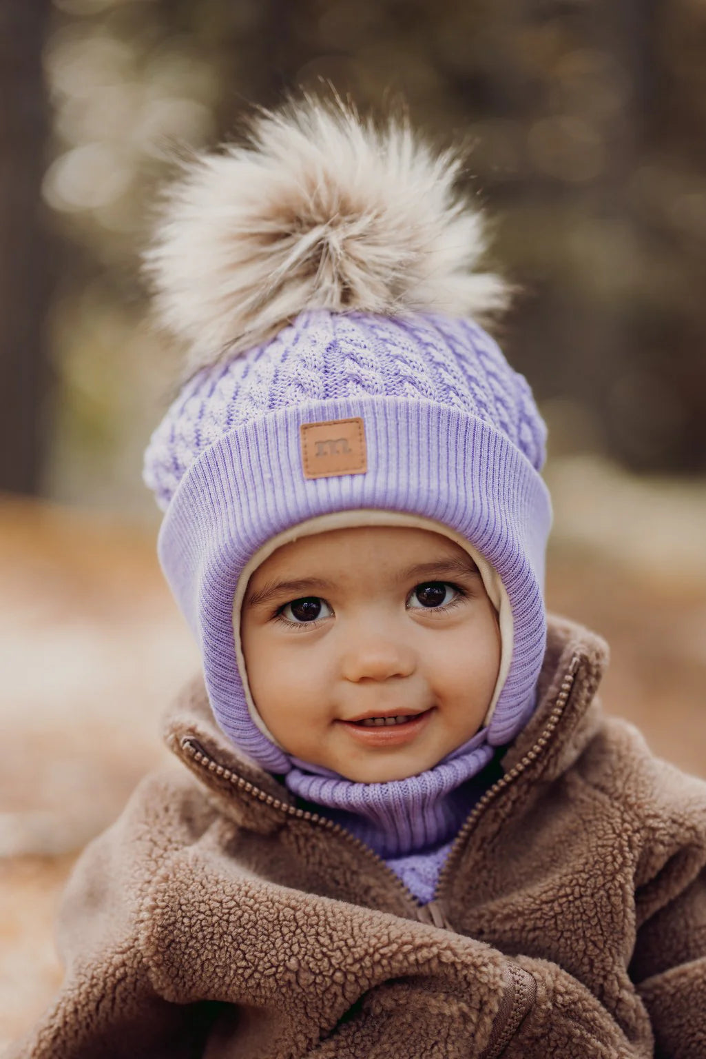 Metsola - merino fur pom cable baby beanie - icy lilac