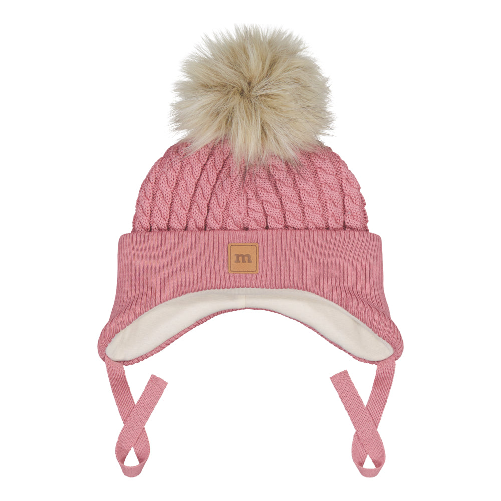 Metsola - MERINO FUR POM CABLE BABY BEANIE | ROSY