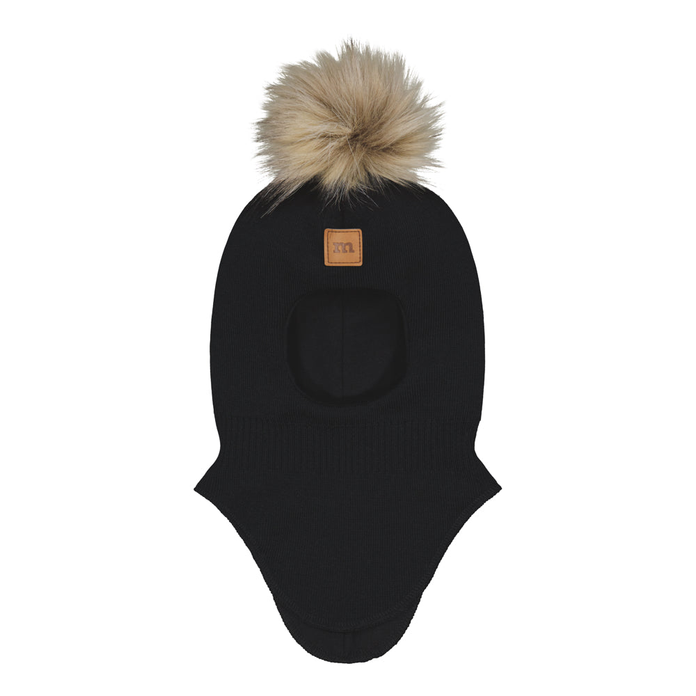 Metsola – Merino Fur Pom Pom Helmet | BLACK