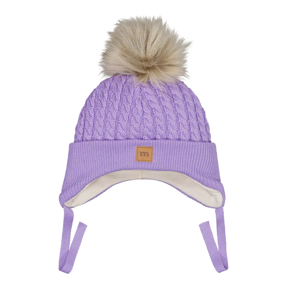 Metsola - merino fur pom cable baby beanie - icy lilac