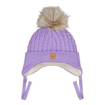 Metsola - merino fur pom cable baby beanie - icy lilac