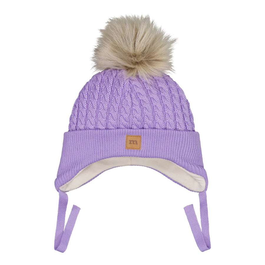 Metsola - merino fur pom cable baby beanie - icy lilac