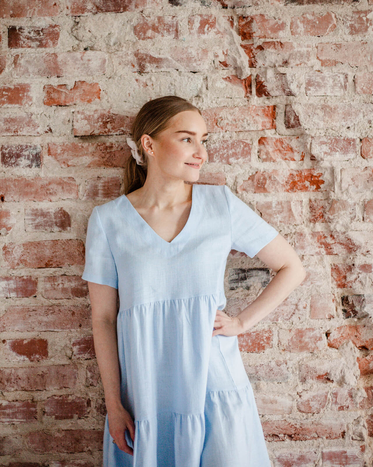 Nakoa- Pellava Kerrosmekko,Sky Blue