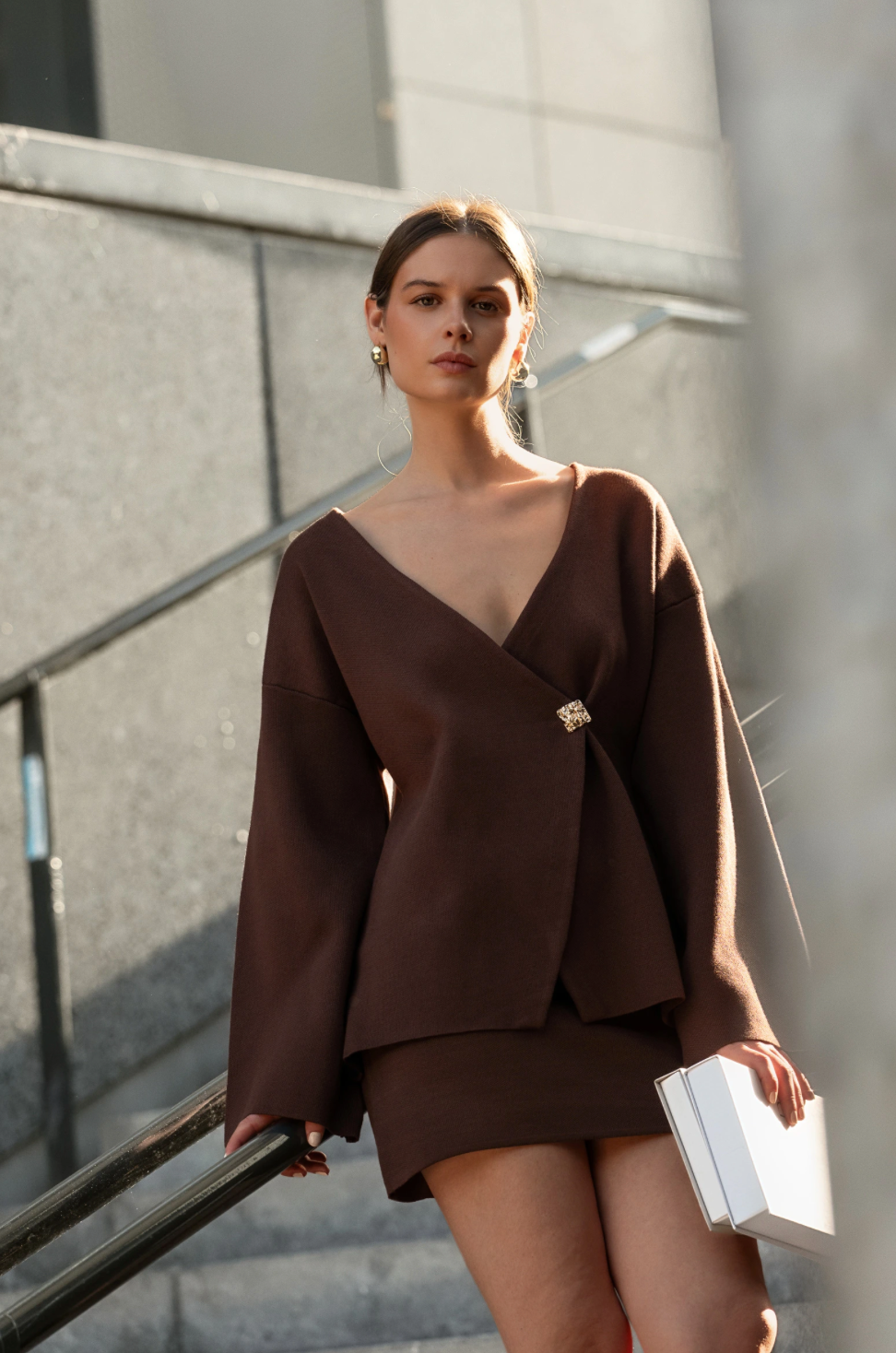 LUCCE- Wrap Cardigan – Chocolate