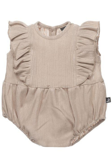 Babystyling - Summer ruffle playsuit pointelle - beige - Luna Living