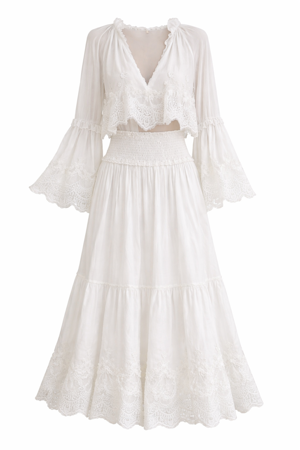 Tulossa pian! Boheemi 2-osainen pitsisetti naisille – puuvillainen maksihame ja pusero