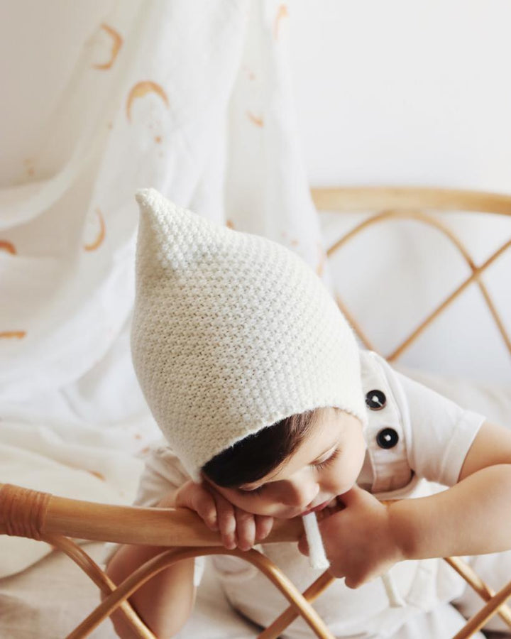 Ada Baby-Knit Pixie - puuvillahattu -ivory - Luna Living