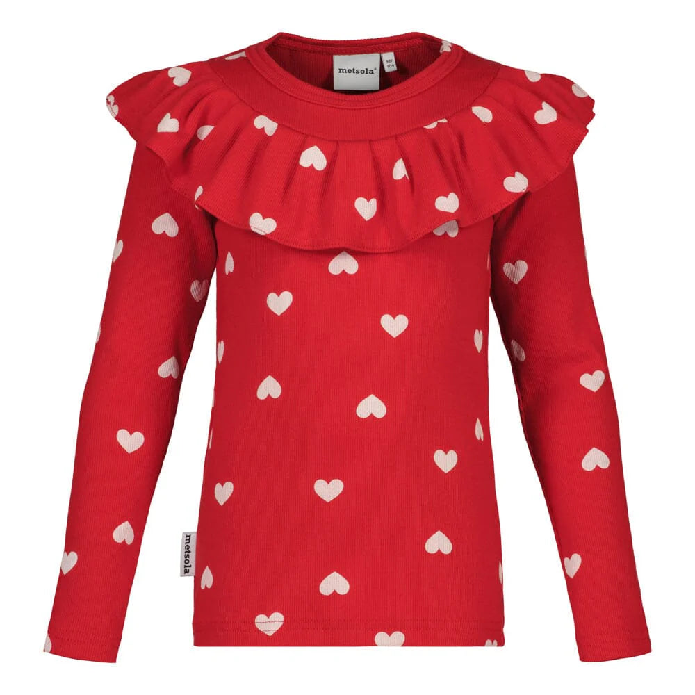 Metsola - heart song rib ruffle collar -paita | poppy