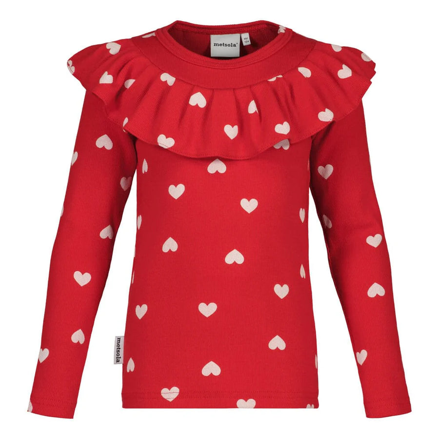 Metsola - heart song rib ruffle collar -paita | poppy