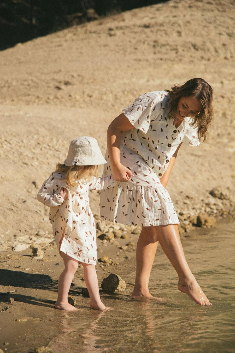 Kaiko - Kid's Wind Button Dress, Sand - Luna Living