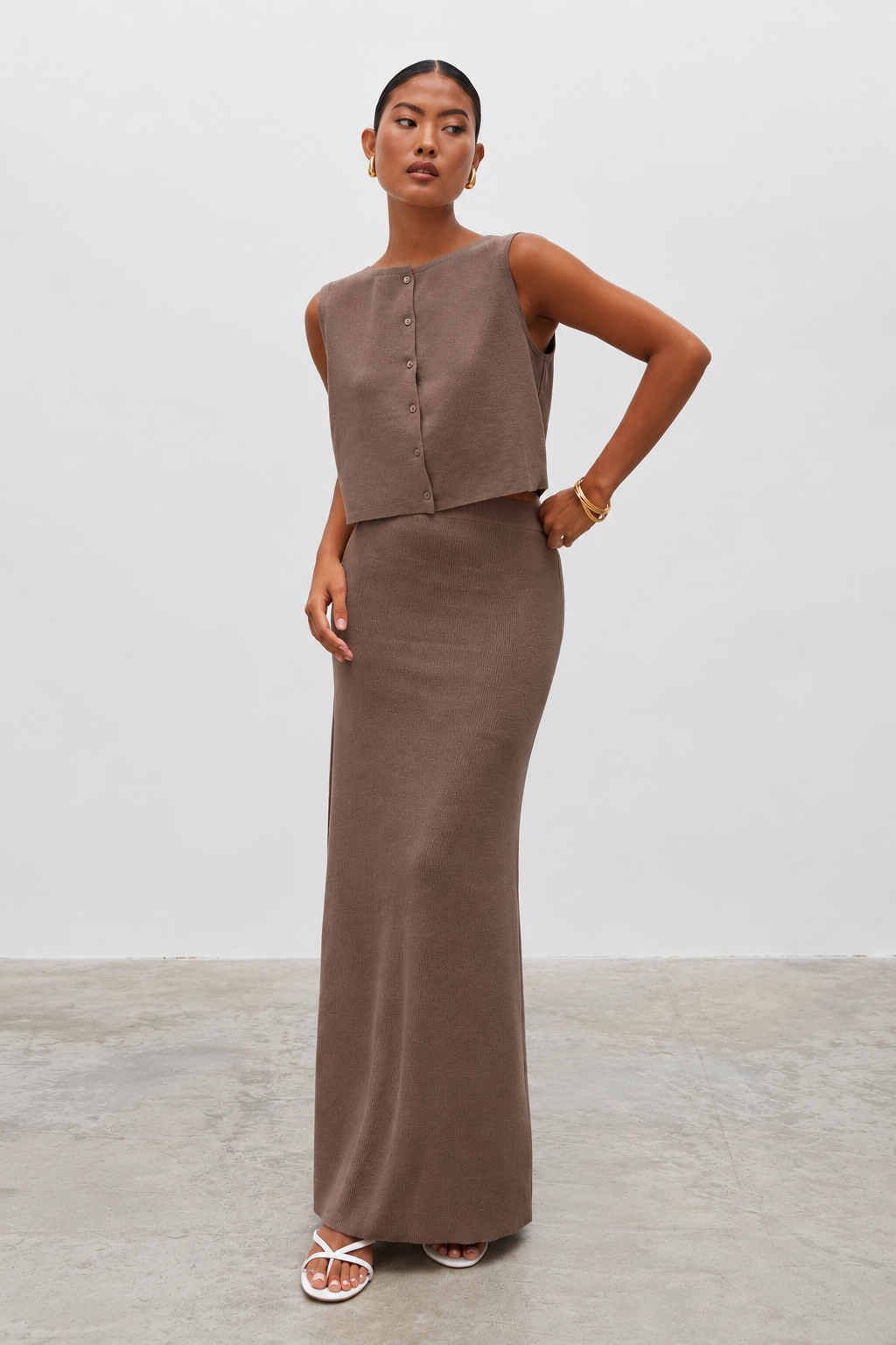 LUCCE - Long Knit Skirt – Taupe