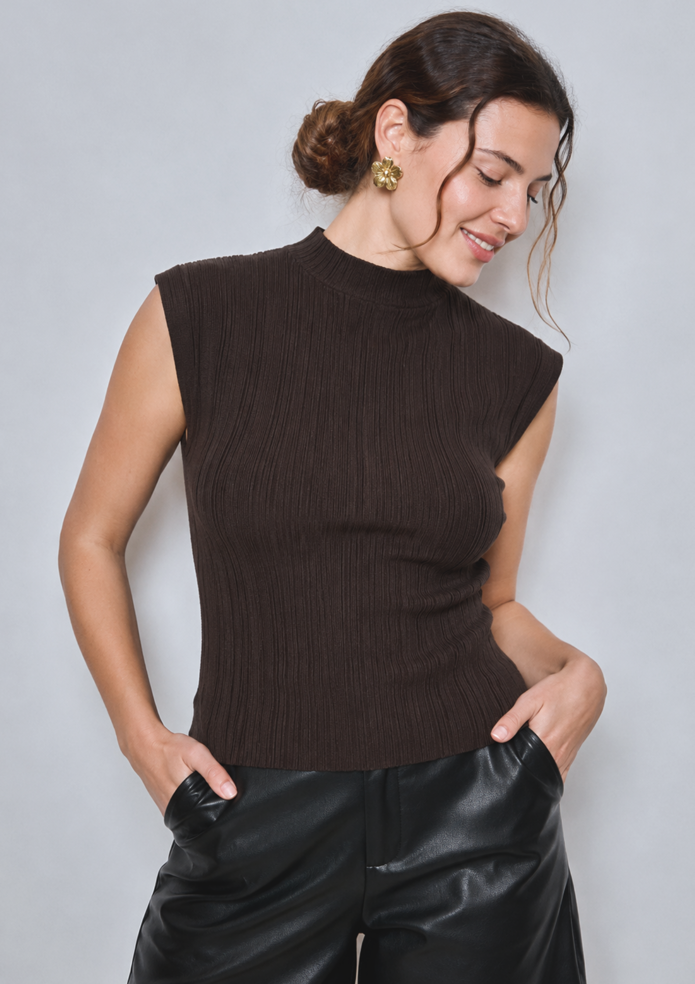 LUCCE- Ribbed Knit Top – Slate Grey