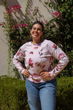 Nakoa - Casual Chic Print Shirt, Pink Poppies