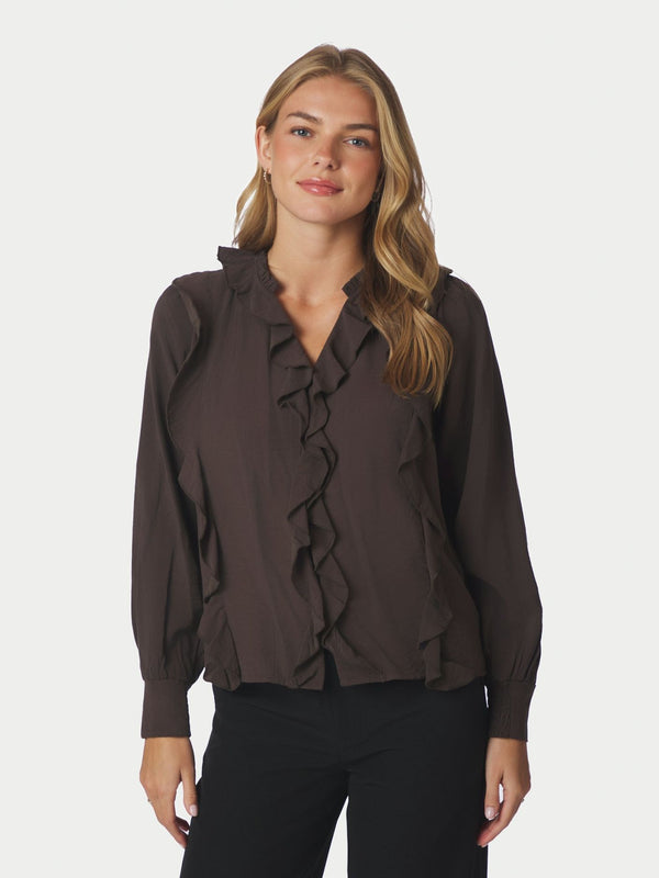 NEO NOIR – Larine Ruffle Blouse – Dark Brown